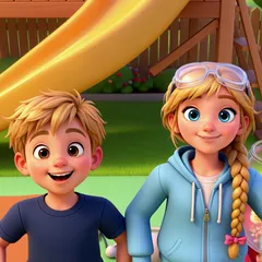 Backyard Brainiacs TV logo with Conrad and Camille
